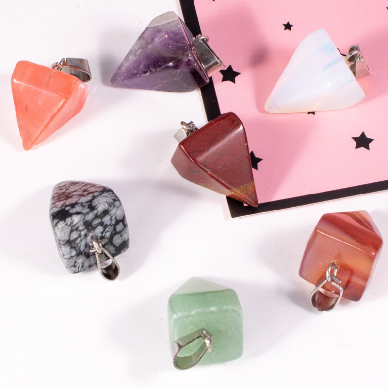 Charms Assorted Four Square Pyramid Rhombus Beads Pendants Natural Stone Pendants For Jewelry Making